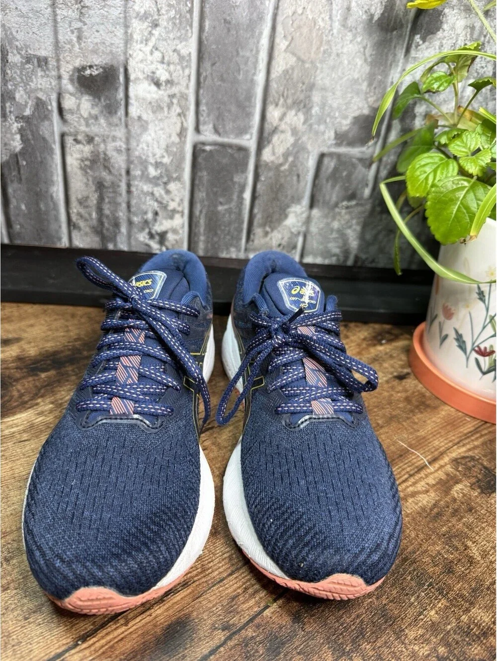 ASICS 1012B350 Women’s Blue Low Top Lace-Up Logo Knit Sneakers Rubber Outsole